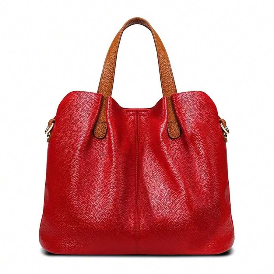 1pc Colorblock Tote Shoulder Bag Set- Large Crossbody Handbag With Zipper Closure & Gold Hardware, Stylish Commuter Purse For Work Travel