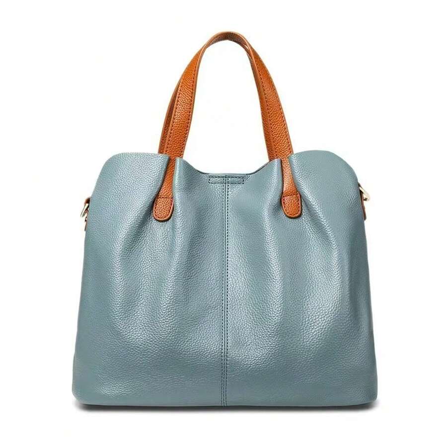 1pc Colorblock Tote Shoulder Bag Set- Large Crossbody Handbag With Zipper Closure & Gold Hardware, Stylish Commuter Purse For Work Travel