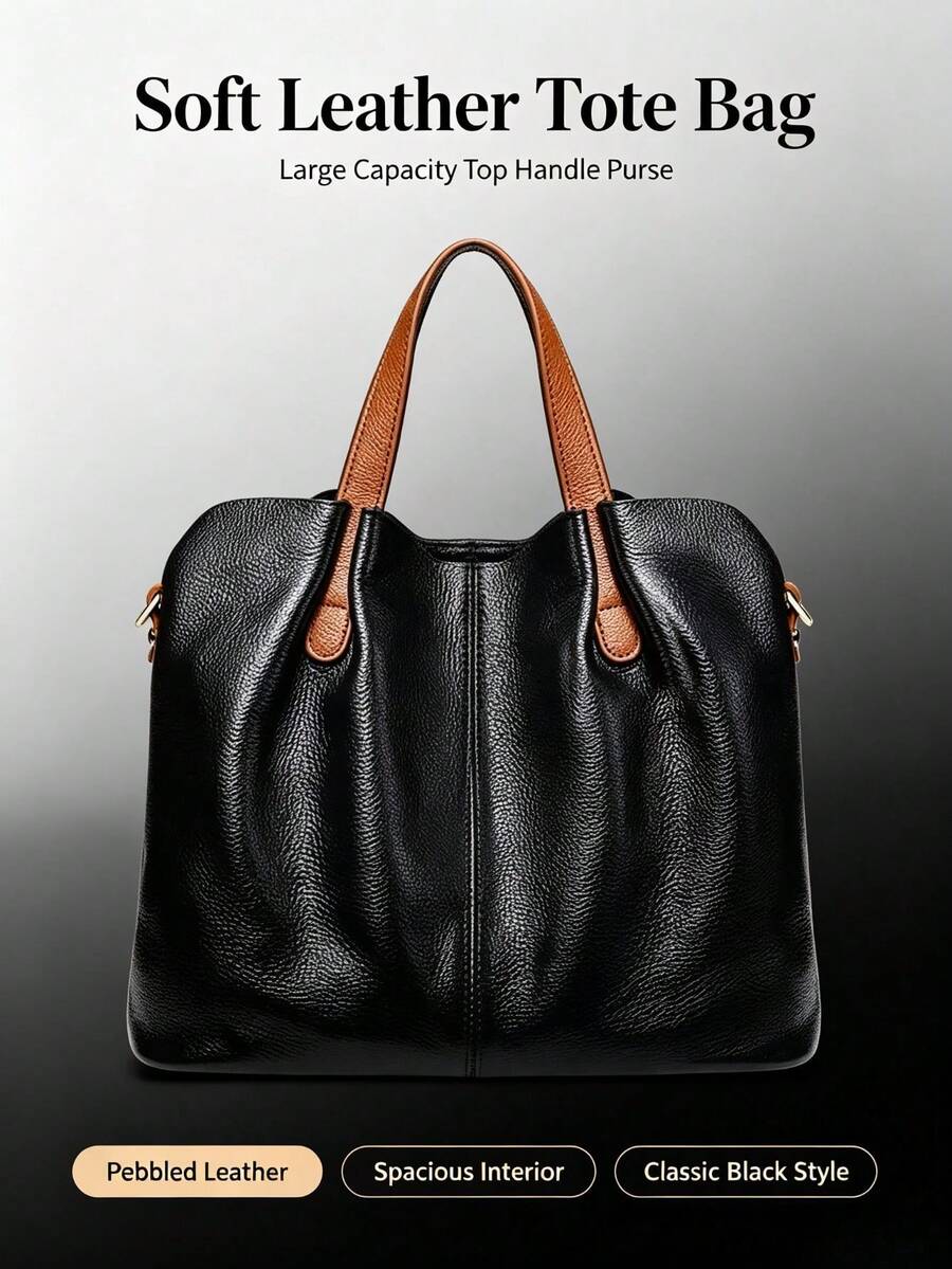 1pc Colorblock Tote Shoulder Bag Set- Large Crossbody Handbag With Zipper Closure & Gold Hardware, Stylish Commuter Purse For Work Travel
