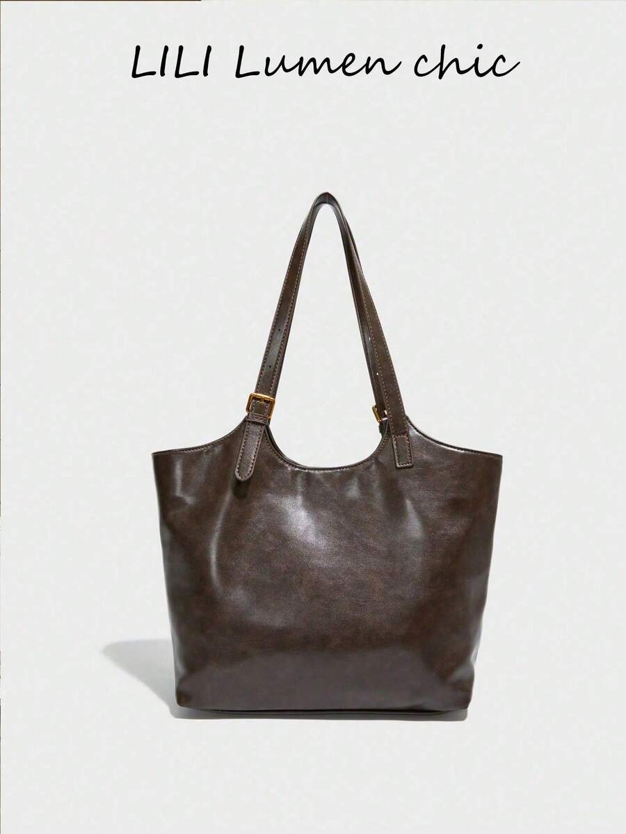 Tote Bag New Style Fashion Solid Color Women's Crossbody Bag, Vintage Handbag With Snap Button And Zipper, Large Capacity Tote Bag, Suitable For Travel, Shopping, Dating, For Teenagers, College Girls