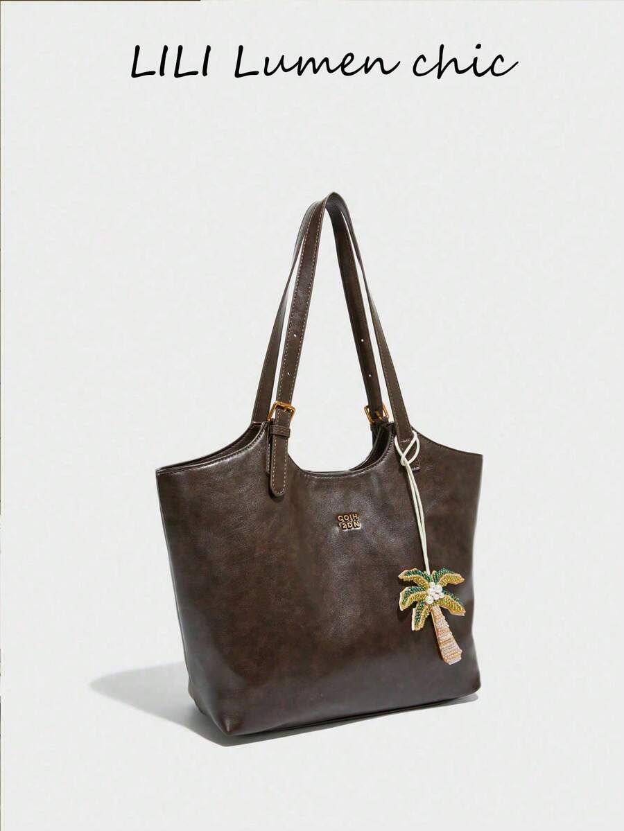 Tote Bag New Style Fashion Solid Color Women's Crossbody Bag, Vintage Handbag With Snap Button And Zipper, Large Capacity Tote Bag, Suitable For Travel, Shopping, Dating, For Teenagers, College Girls