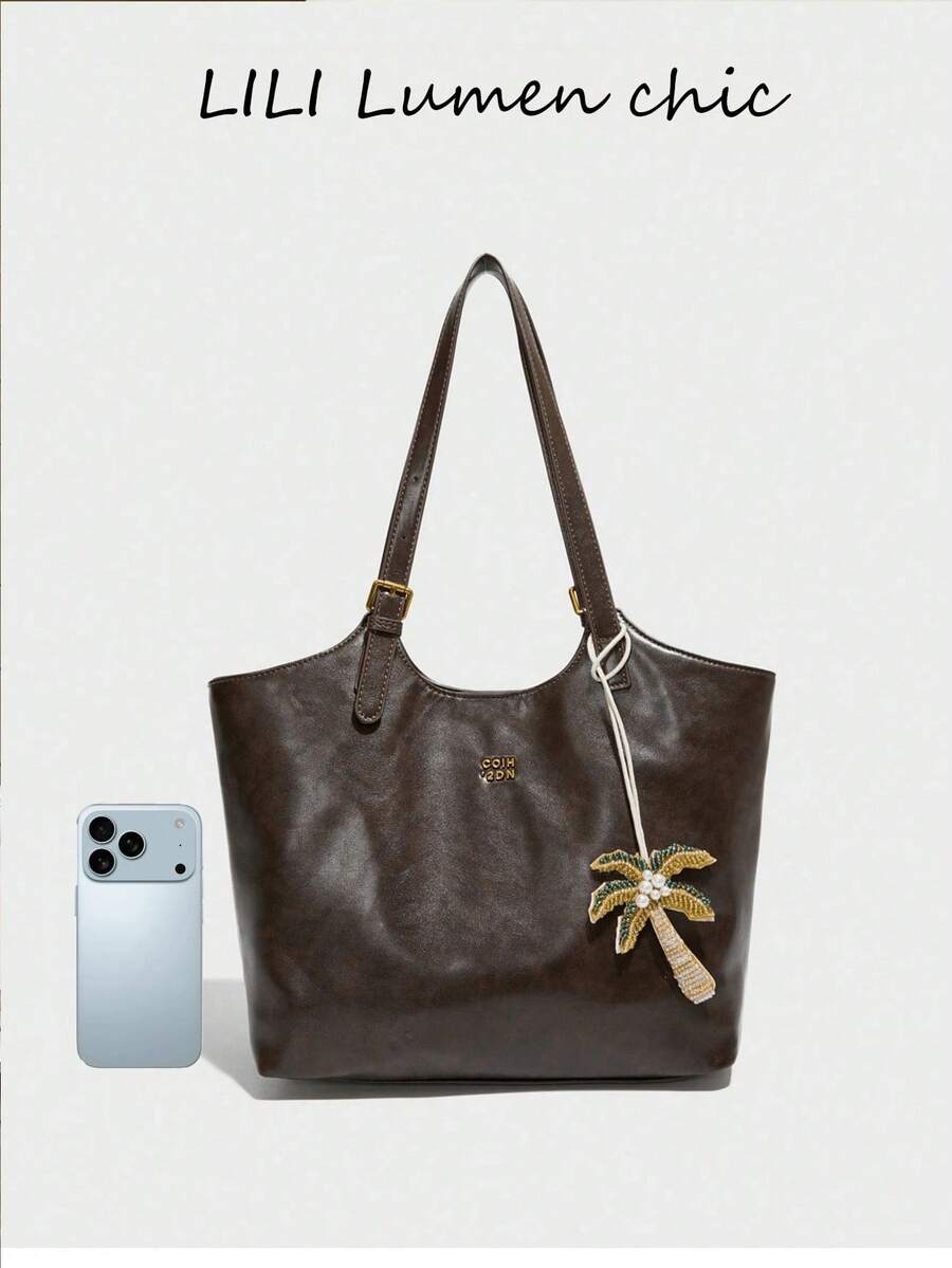 Tote Bag New Style Fashion Solid Color Women's Crossbody Bag, Vintage Handbag With Snap Button And Zipper, Large Capacity Tote Bag, Suitable For Travel, Shopping, Dating, For Teenagers, College Girls
