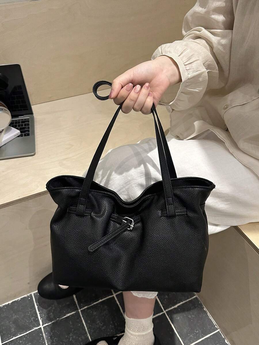 Korean Style Pleated Underarm Bag New Large Capacity Commuter Tote Bag Personalized Ins Solid Color Shoulder Women's Bag