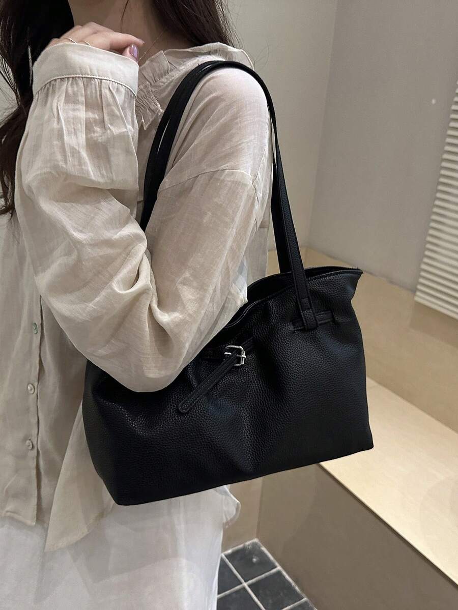 Korean Style Pleated Underarm Bag New Large Capacity Commuter Tote Bag Personalized Ins Solid Color Shoulder Women's Bag