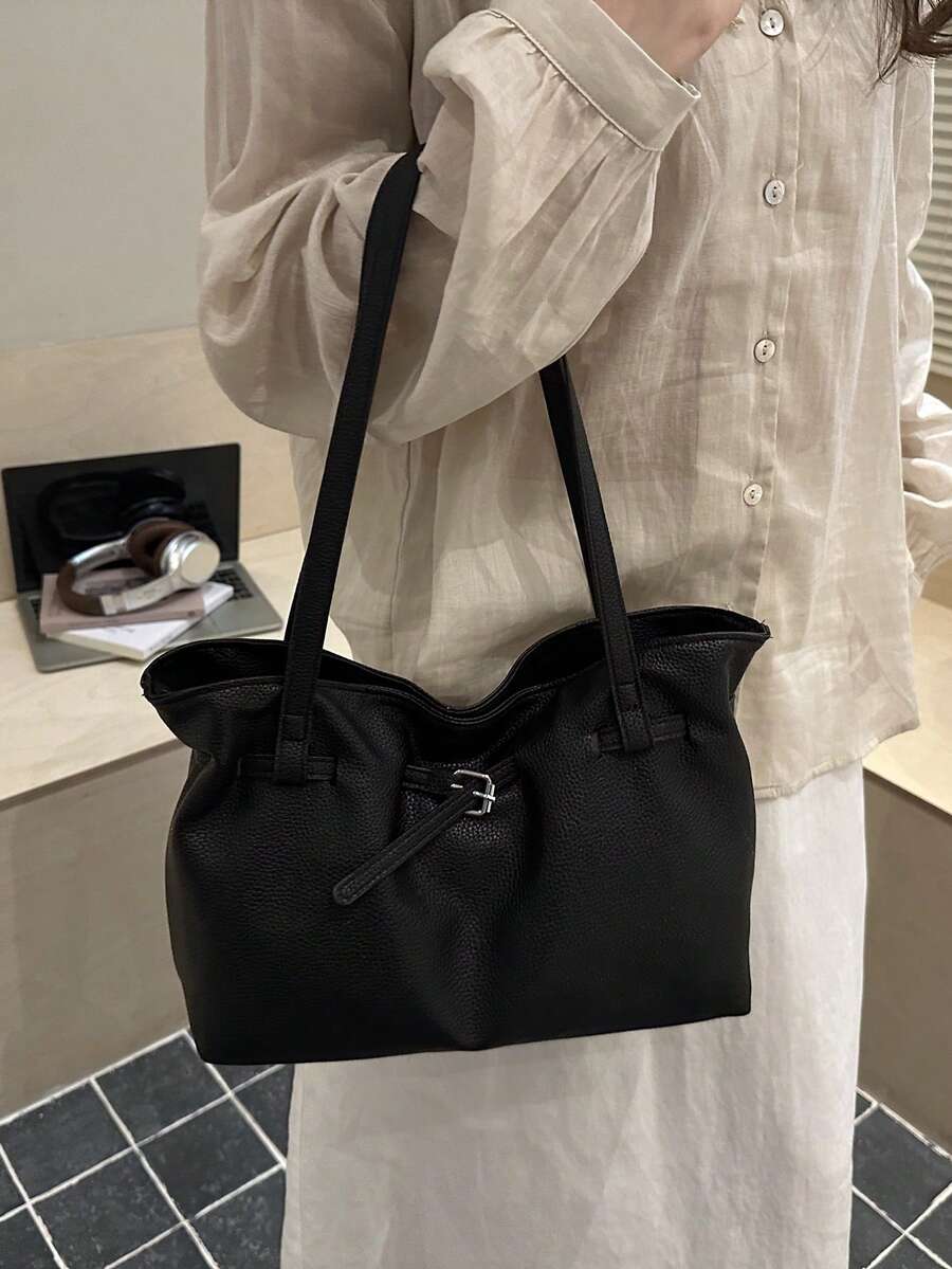 Korean Style Pleated Underarm Bag New Large Capacity Commuter Tote Bag Personalized Ins Solid Color Shoulder Women's Bag