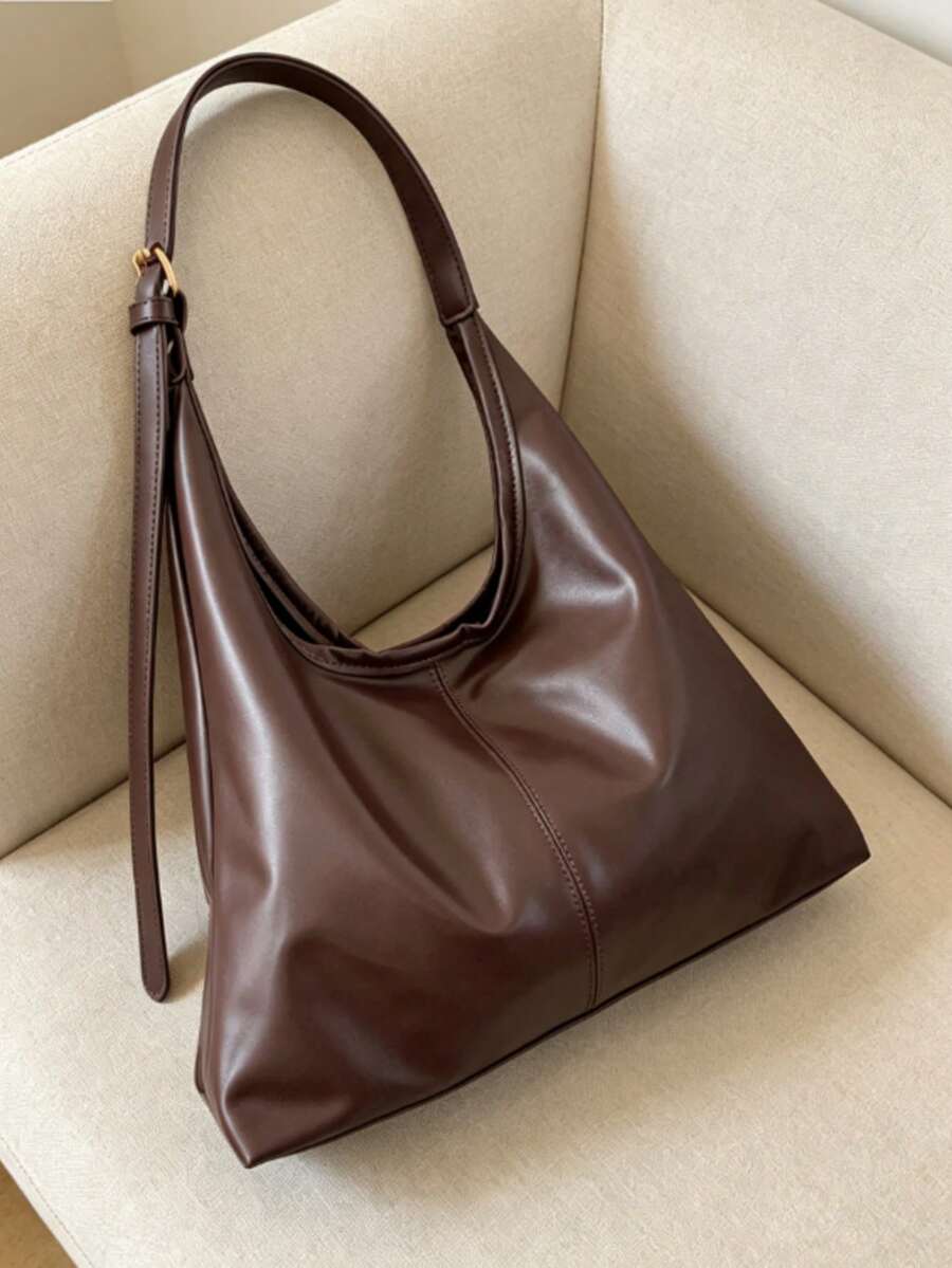 Women's New Large Tote Bag, Fashionable Design Shoulder Bag, Soft PU Material, Textured Style (Color Difference Due To Photo Angle)
