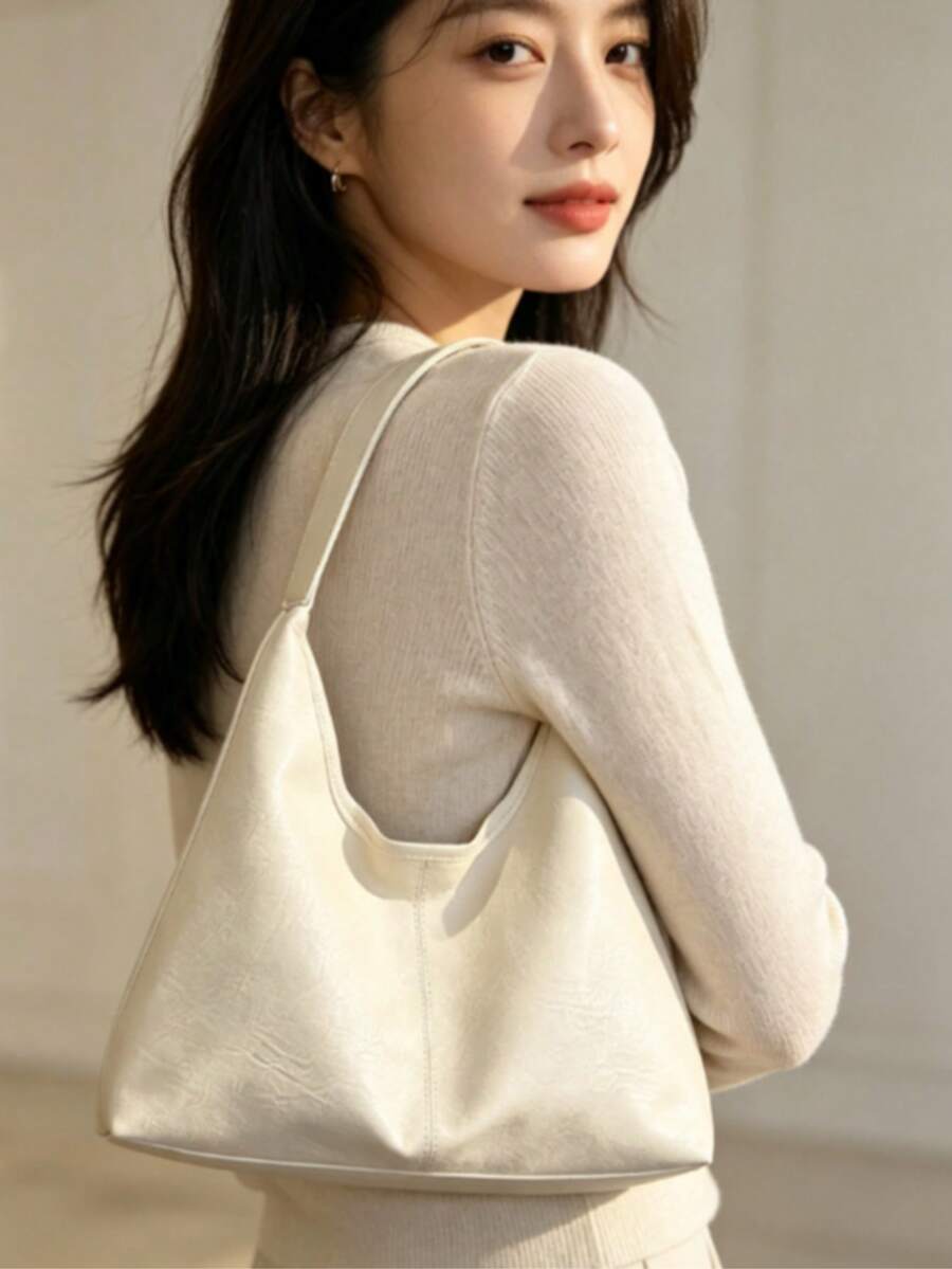 Women's New Large Tote Bag, Fashionable Design Shoulder Bag, Soft PU Material, Textured Style (Color Difference Due To Photo Angle)