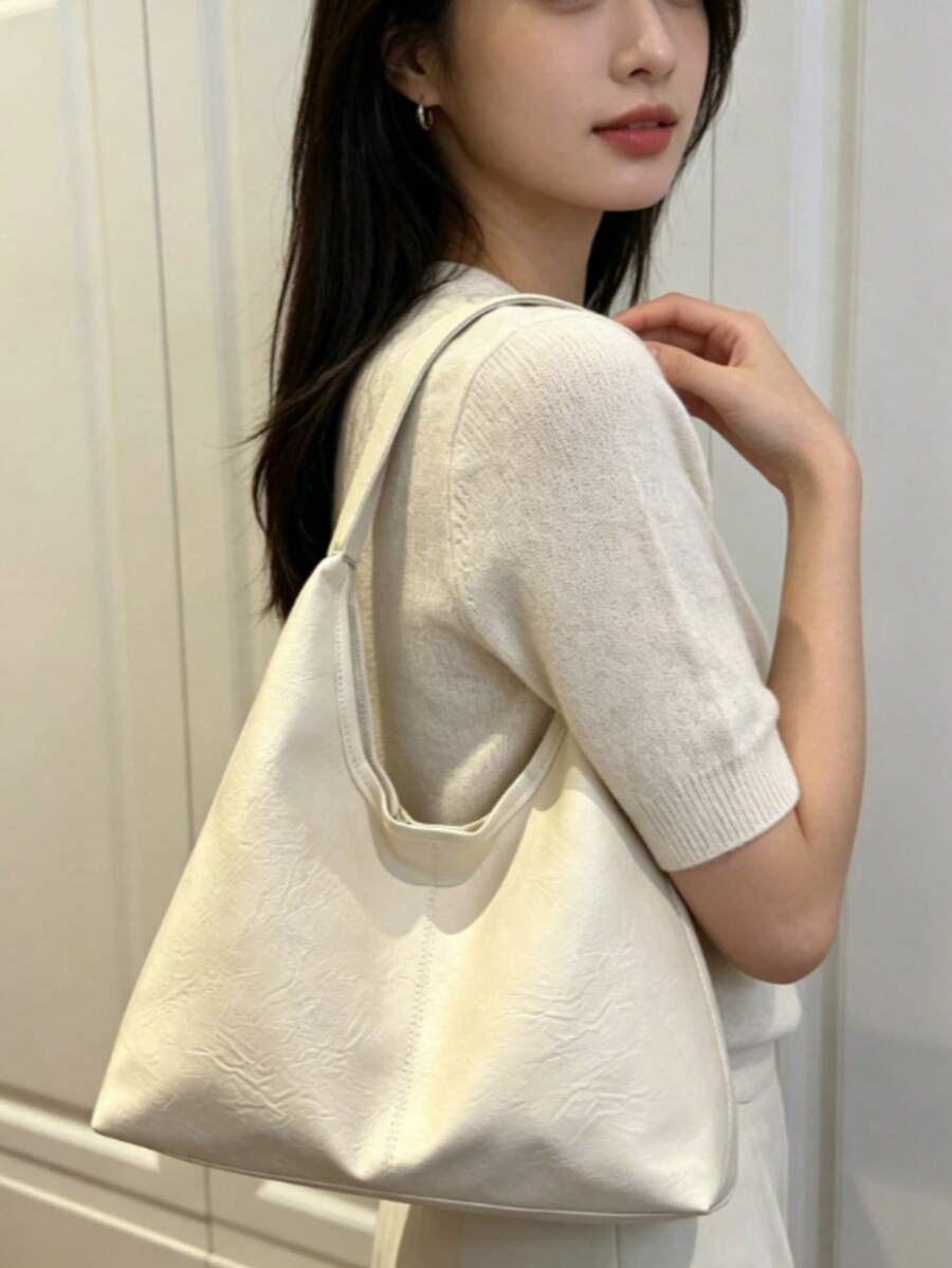 Women's New Large Tote Bag, Fashionable Design Shoulder Bag, Soft PU Material, Textured Style (Color Difference Due To Photo Angle)
