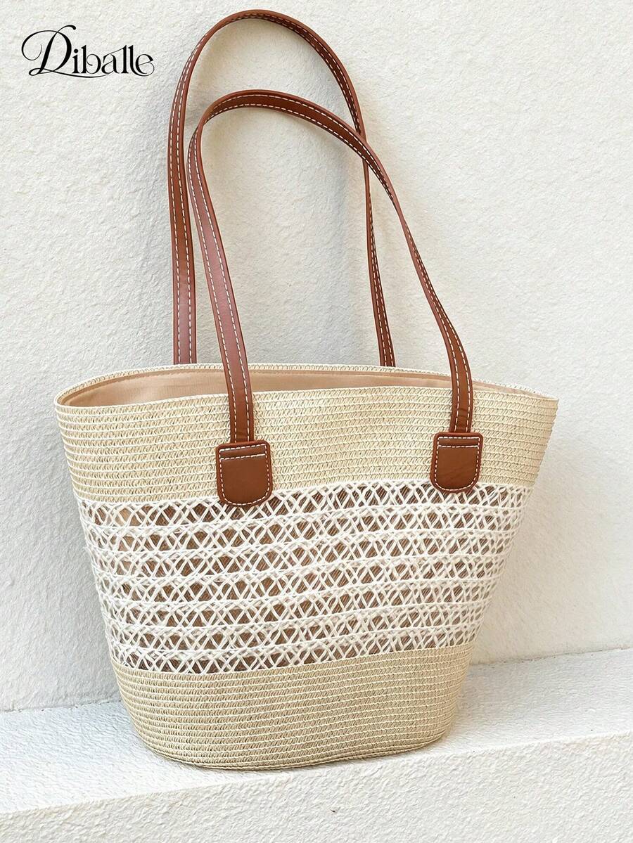 2026 New Large Capacity Straw Tote Bag, Fashion Versatile Commuter Shoulder Bag, Beach Vacation Travel Straw Woven Tote Bag,Holiday