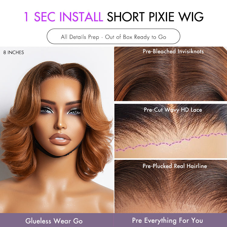 1 SEC INSTALL WIG | Elegant Boss Vibe Short Pixie Cut Ombre Ginger Glueless Minimalist HD Lace Wig Ready to Go Pre-cut Lace
