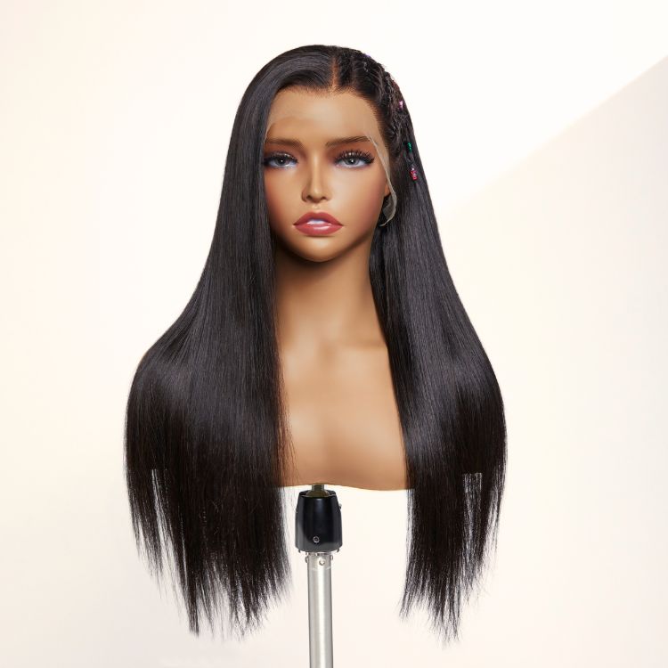 PreMax Wigs | 200% Density Natural Black Left Side Braids Straight 13x4 Frontal HD Lace Long Wig  - US Only