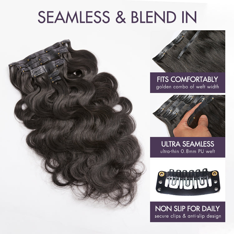 Soft Body Wave Seamless Clip in Extensions Real Human Hair Pieces 135g 9pcs / 7pcs with Free Gift
