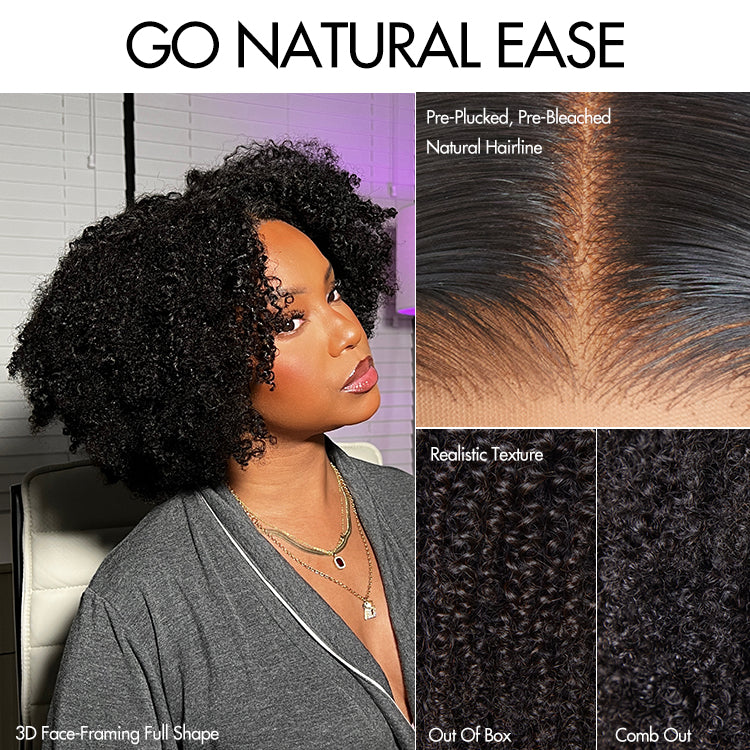 Go Natural Ease | Breathable Cap Natural Bouncy Fluffy Jerry Curl Glueless 5x5 Closure Lace Wig - US Only