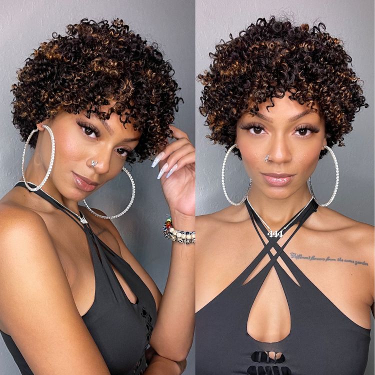 Dark Red / Blonde Highlights / Natural Black Afro Curls Glueless Ready to Go Wig Beginner Friendly - US Only