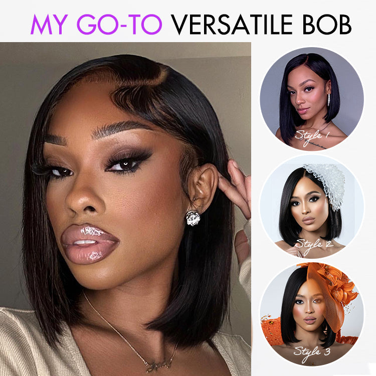 New Customers Only | PreMax Wigs | Super Natural Hairline Silky Blunt Cut Bob Glueless 13x4 Frontal Lace Human Hair Short Wig Pre-Cut Lace
