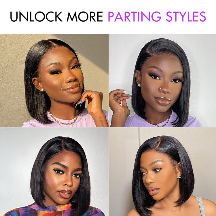 New Customers Only | PreMax Wigs | Super Natural Hairline Silky Blunt Cut Bob Glueless 13x4 Frontal Lace Human Hair Short Wig Pre-Cut Lace