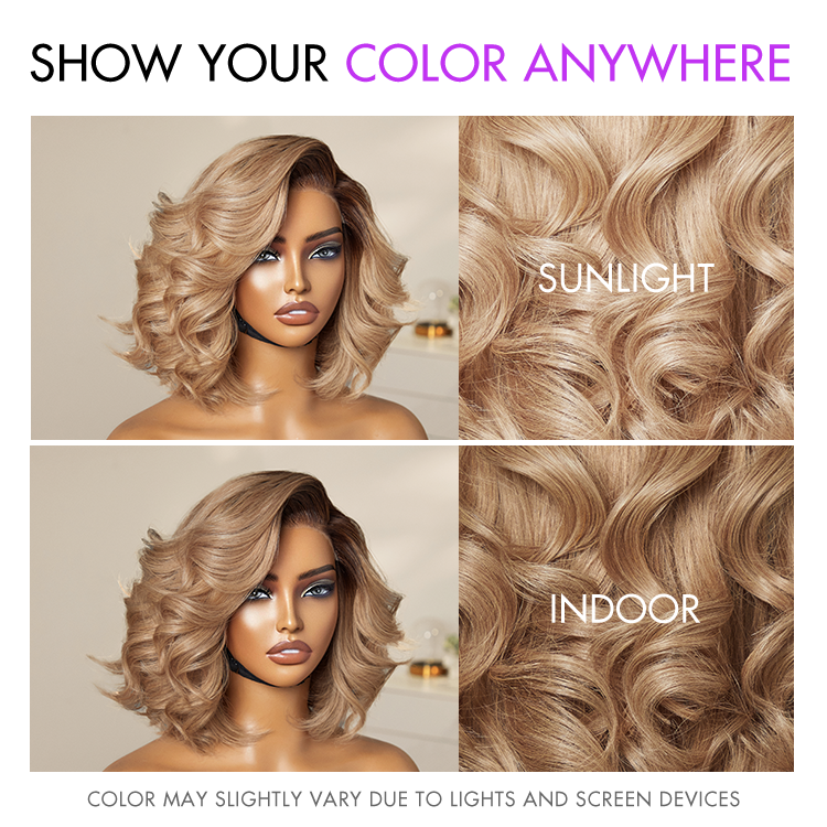 Ombre Ash Blonde Layered Bob Blowout Style Minimalist HD Pre-Cut Lace Glueless Short Wig  - US Only