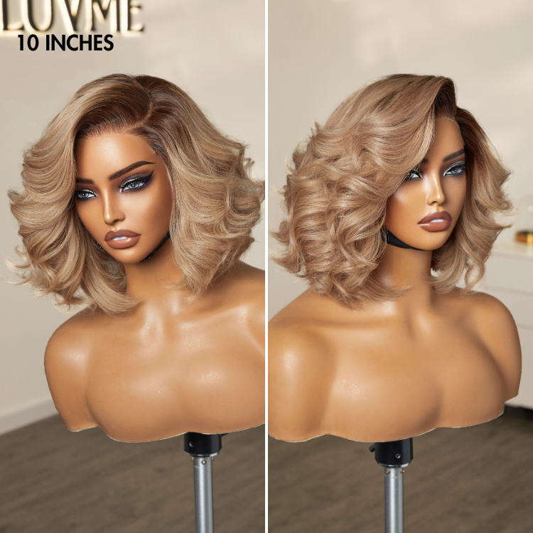 Ombre Ash Blonde Layered Bob Blowout Style Minimalist HD Pre-Cut Lace Glueless Short Wig  - US Only