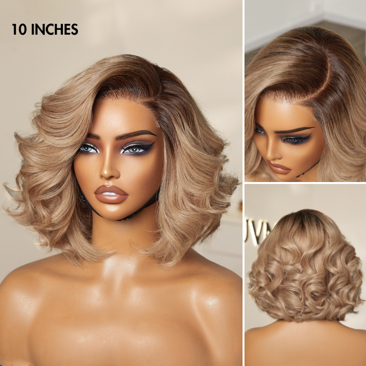Ombre Ash Blonde Layered Bob Blowout Style Minimalist HD Pre-Cut Lace Glueless Short Wig  - US Only