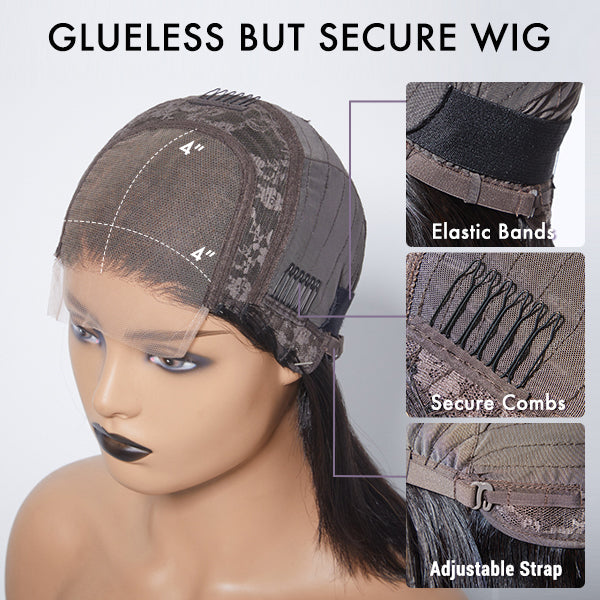 16''+$5=18''| Effortless Straight 4x4 Closure Lace Glueless Mid Part Long Wig 100% Human Hair -US Only