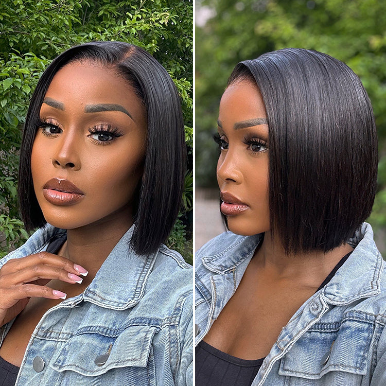 New Customers Only | PreMax Wigs | Super Natural Hairline Silky Blunt Cut Bob Glueless 13x4 Frontal Lace Human Hair Short Wig Pre-Cut Lace