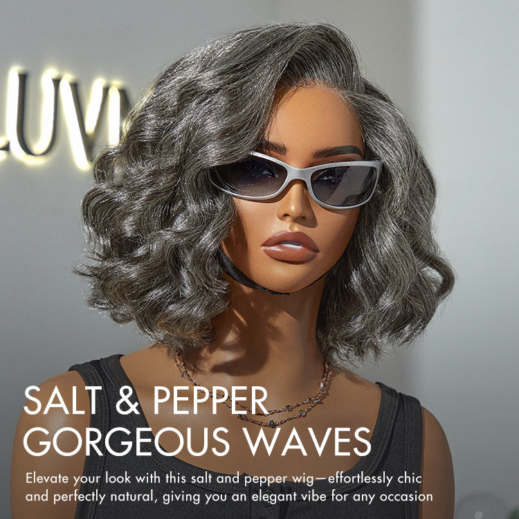 Special Deal | Boss Vibe Salt & Pepper Layered Bob / Body Wave Glueless Pre-Cut Minimalist Lace Grey Wig