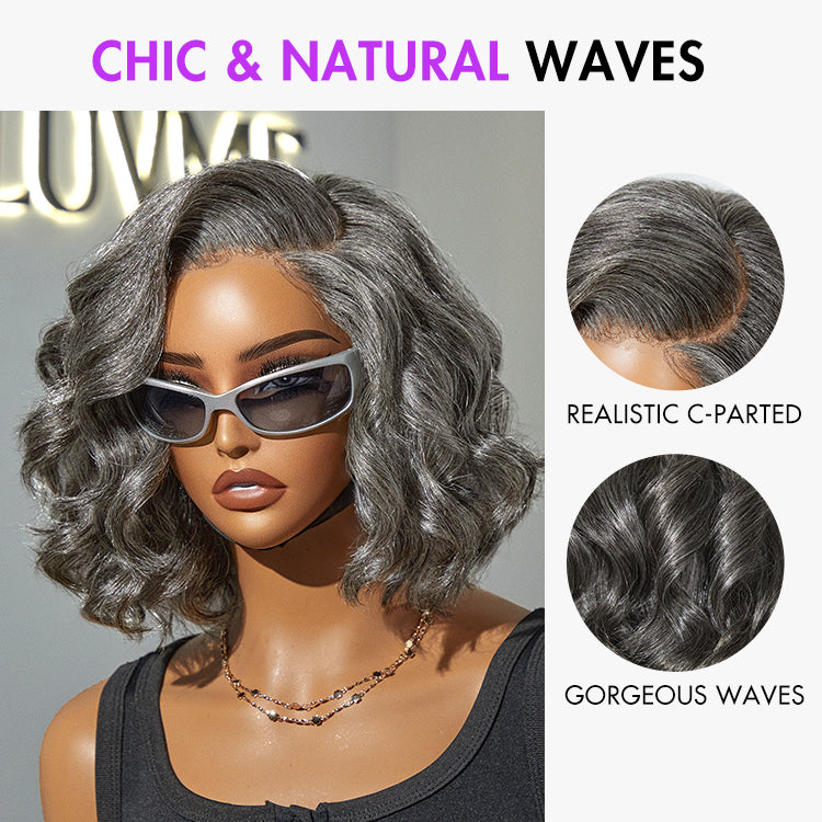 Special Deal | Boss Vibe Salt & Pepper Layered Bob / Body Wave Glueless Pre-Cut Minimalist Lace Grey Wig