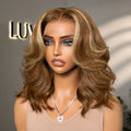 Honey Blonde Highlight Middle Part Bouncy Loose Wave Glueless 13x4 Frontal Lace Human Hair Wig