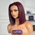 Outlet | Easy Install & Effortless Dark Plum Glueless Blunt Cut Bob 4x4 Closure Lace Wig