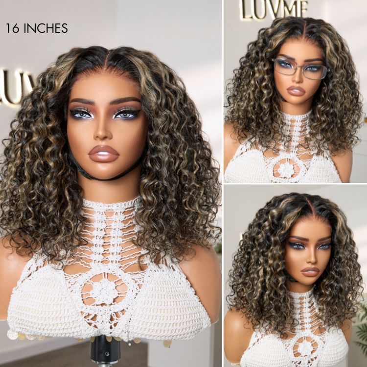 AiryFit™ Scalp Care Wigs - Blonde Highlight Water Wave Snugfit Glueless 5x5 Closure Lace Long Curly Wig Pre-Cut Lace - US Only