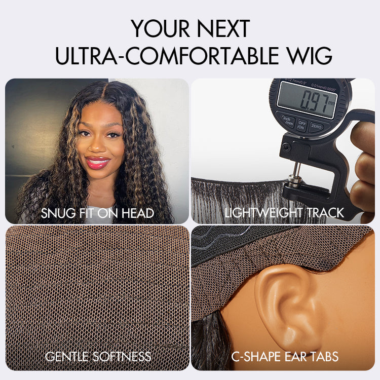 AiryFit™ Scalp Care Wigs - Blonde Highlight Water Wave Snugfit Glueless 5x5 Closure Lace Long Curly Wig Pre-Cut Lace - US Only