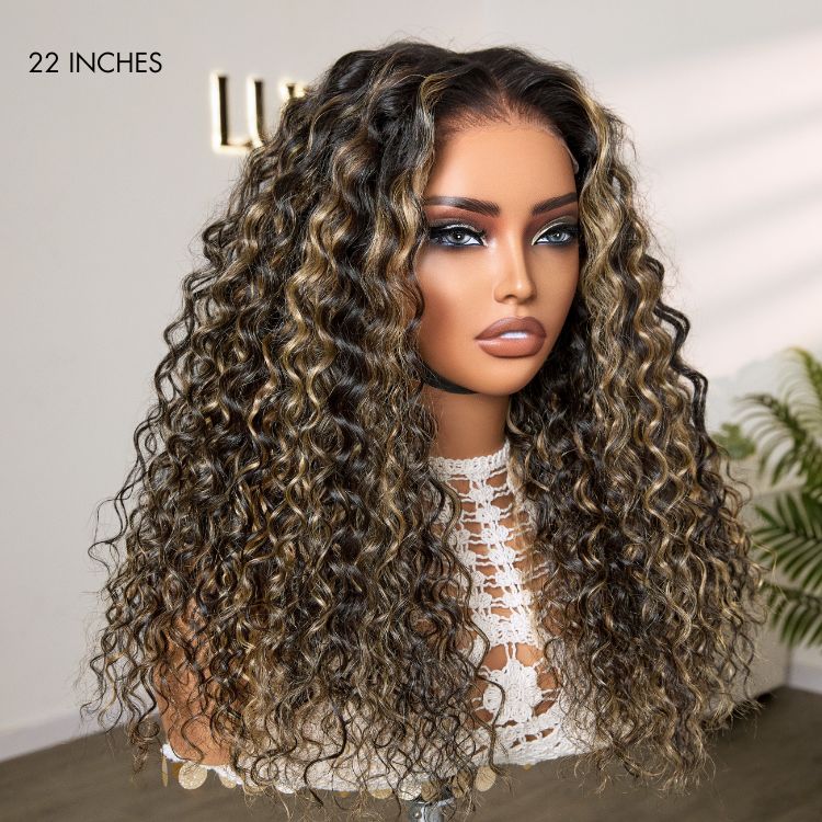 AiryFit™ Scalp Care Wigs - Blonde Highlight Water Wave Snugfit Glueless 5x5 Closure Lace Long Curly Wig Pre-Cut Lace - US Only