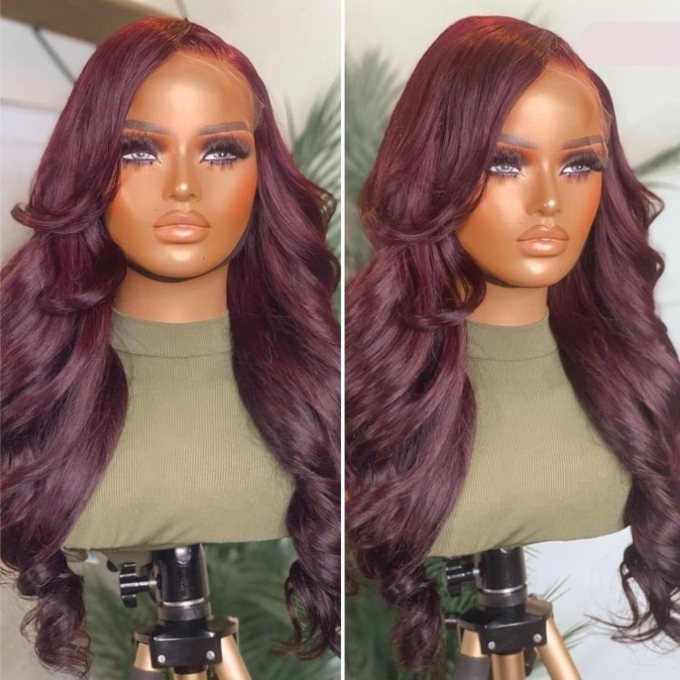 Chic Burgundy 99J Layered Cut Loose Body Wave Glueless 5x5 Closure Lace Wig Pre-Cut Lace - US Only