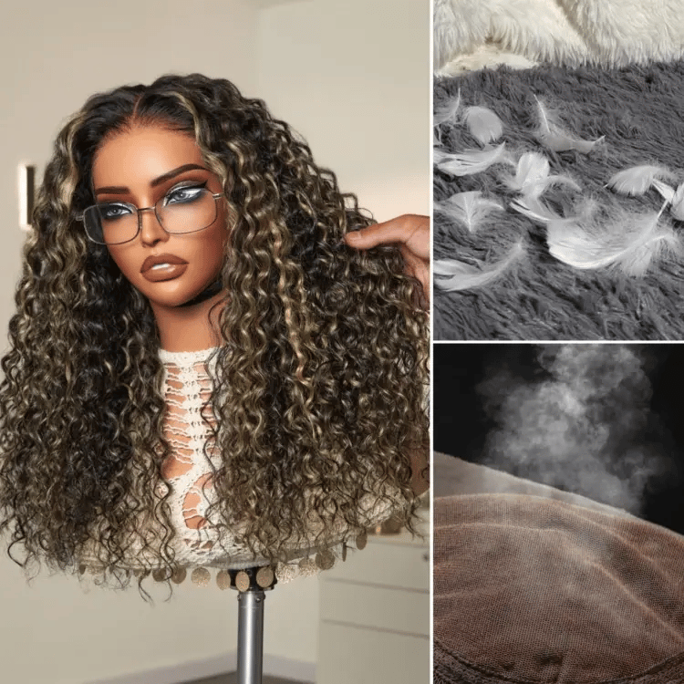 AiryFit™ Scalp Care Wigs - Blonde Highlight Water Wave Snugfit Glueless 5x5 Closure Lace Long Curly Wig Pre-Cut Lace - US Only