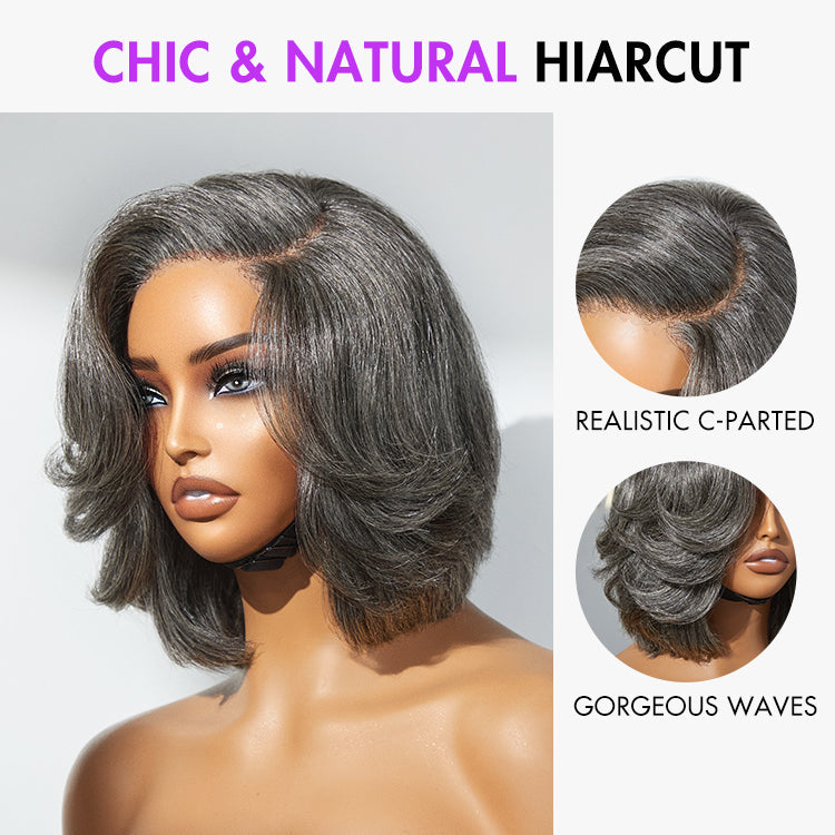 Special Deal | Boss Vibe Salt & Pepper Layered Bob / Body Wave Glueless Pre-Cut Minimalist Lace Grey Wig