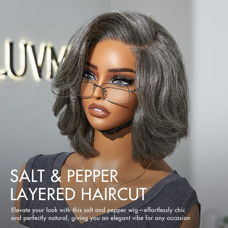 Special Deal | Boss Vibe Salt & Pepper Layered Bob / Body Wave Glueless Pre-Cut Minimalist Lace Grey Wig