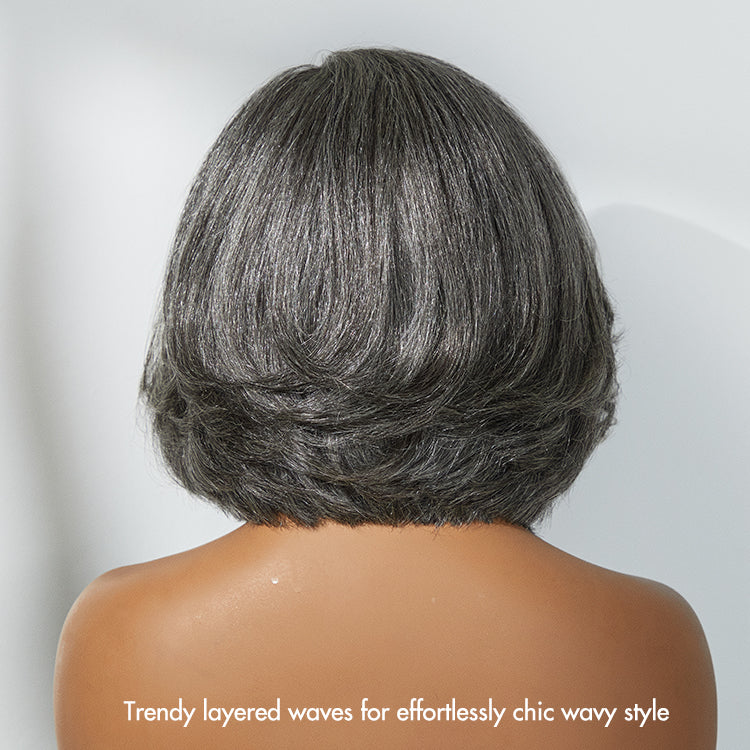 Special Deal | Boss Vibe Salt & Pepper Layered Bob / Body Wave Glueless Pre-Cut Minimalist Lace Grey Wig