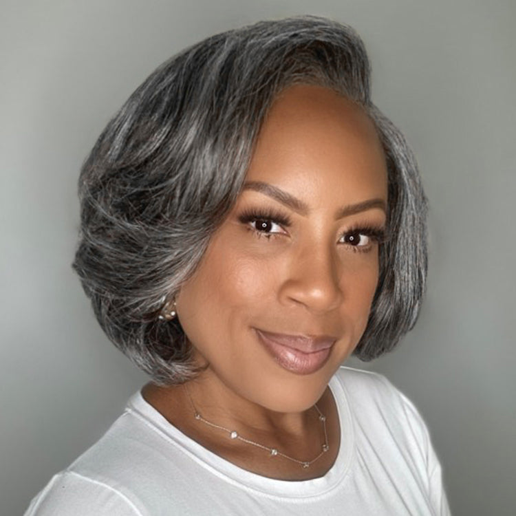 Special Deal | Boss Vibe Salt & Pepper Layered Bob / Body Wave Glueless Pre-Cut Minimalist Lace Grey Wig