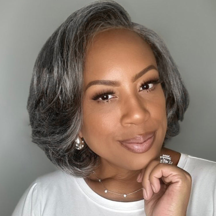 Special Deal | Boss Vibe Salt & Pepper Layered Bob / Body Wave Glueless Pre-Cut Minimalist Lace Grey Wig