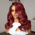Gorgeous Loose Body Wave Red Hair Wig with Dark Roots Ear-to-Ear 13x4 Frontal Lace Wig