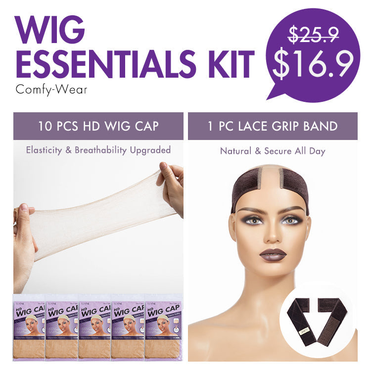 Comfy-Wear Set | 10pcs HD Wig Cap+1pc Adjustable Non-slip Velvet Wig Grip Band（Random Color Delivery） | Add-on Item