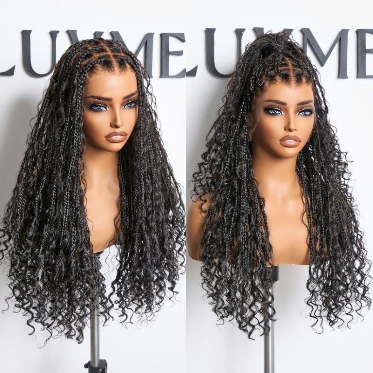 Special Offer | Flexi-Fit Invisi Drawstring Cap Full Lace Knotless Boho Curls Braided Long Wig Super Natural Scalp