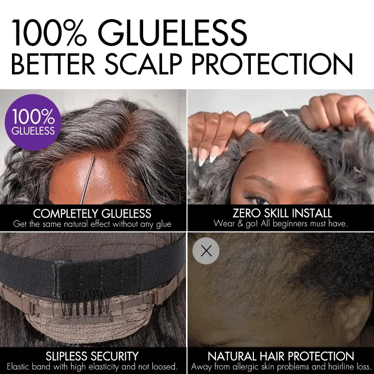 Elegant Salt & Pepper Grey Wig Loose Body Wave Glueless Minimalist Lace Short Wig Pre-Cut Lace