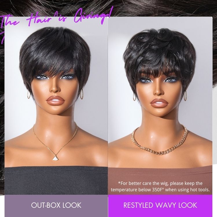 Exclusive Sale | Throw On & Go Short Cut with Bangs Wig Ultra Comfort Cotton Cap Glueless Wig Hair Loss Friendly - US Only