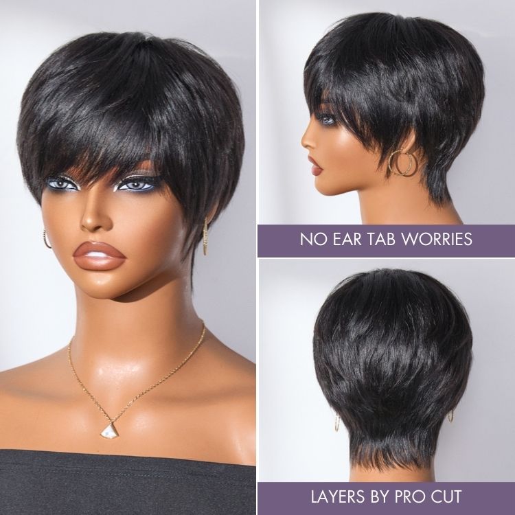 Exclusive Sale | Throw On & Go Short Cut with Bangs Wig Ultra Comfort Cotton Cap Glueless Wig Hair Loss Friendly - US Only