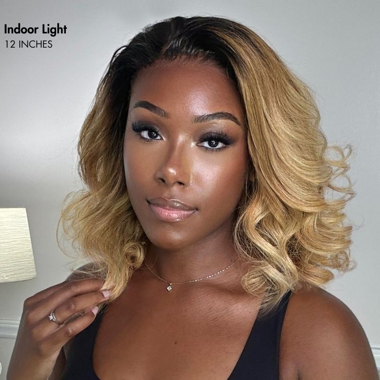 New Customers Only | PreMax Wigs - Honey Blonde Highlight / Natural Black / Ombre Blonde Bouncy Body Wave Glueless 13x4 Frontal Lace Human Hair Wig