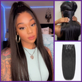 Ultra Natural Seamless Yaki Straight Clip in Extensions Real Human Hair Pieces 135g 9pcs / 7pcs with Free Gift - Limited Offer