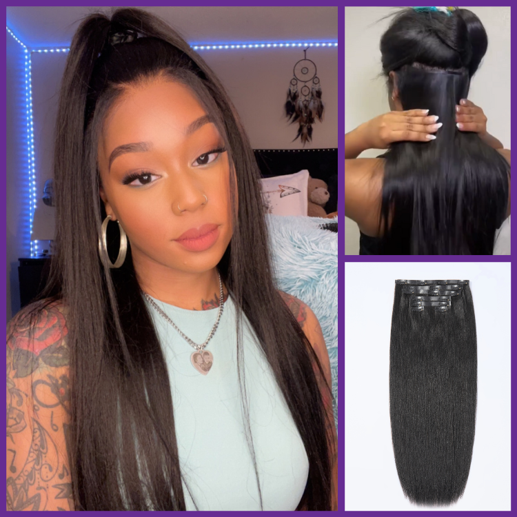 Ultra Natural Seamless Yaki Straight Clip in Extensions Real Human Hair Pieces 135g 9pcs / 7pcs with Free Gift - Limited Offer