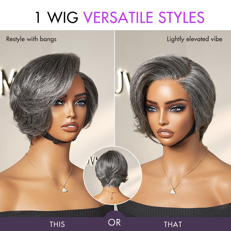 New Customers Only | Salt and Pepper Short Pixie Cut Wig Glueless Minimalist HD Lace Grey Wig Pre-Cut Lace