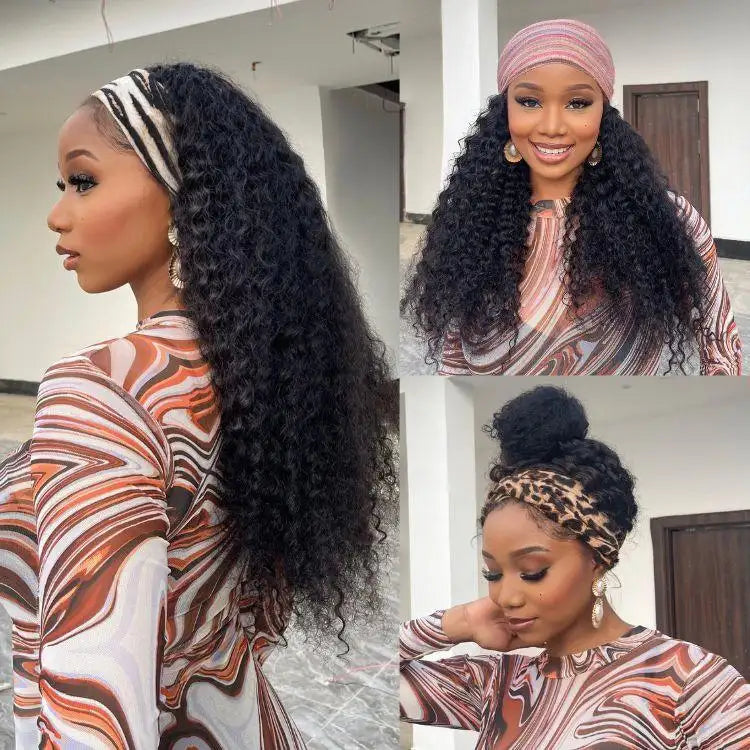 Exclusive Sale | Black Deep Wave Headband Wig (Get Free Trendy Headbands)